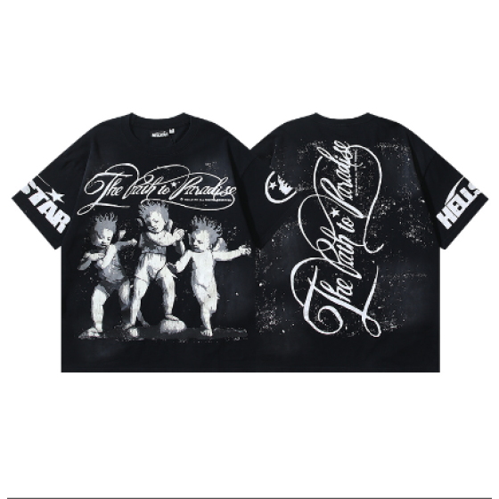 Hellstar Washed Retro Trendy Print Short-Sleeve T-Shirt